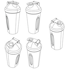Blender Bottle shaker cups isolated on white background. Fitness, cardio, and muscle building machines. Exercise and gym concept. Vector illustration.
