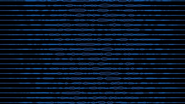 Abstract Royal blue color horizontal wiggly lines moving on black background
