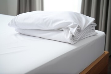 Fototapeta na wymiar pair of clean white bedsheets folded
