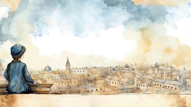 Bar Mitzvah greeting card, watercolor illustration 