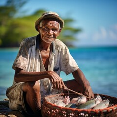 Beach fisherman zanzibar tanzania - obrazy, fototapety, plakaty