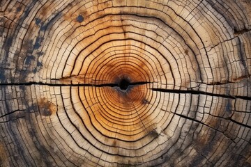 growth rings on a tree trunk seen in cross-section - obrazy, fototapety, plakaty