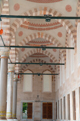 Picturesque architecture of north facade of ancient Suleymaniye Mosque with forecourt and central...