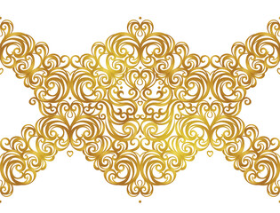 Vector vintage frame; ornate floral seamless borders for design template. Victorian style gold element. Rococo decoration. Arabic golden motifs. Ornamental illustration