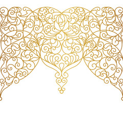 Vector golden seamless border for design template. Luxury ornament in Eastern style. Golden floral illustration. Ornate element