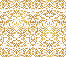 Vector golden seamless pattern for design template. Elements in Eastern style. Luxury floral frame. Ornate arabic decoration
