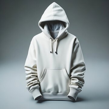 Blank white hoodie template. Hoodie sweatshirt long sleeve with clipping path, hoody for design mockup for print, isolated on grey background.