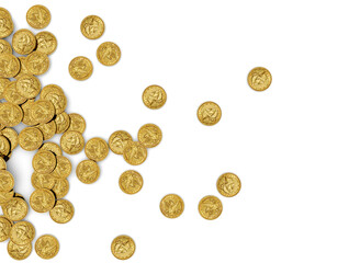 Gold Coins Isolated on white background, Top view