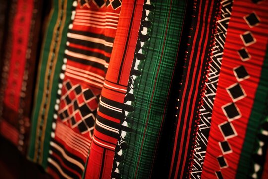 african cloth with red, black, and green patterns