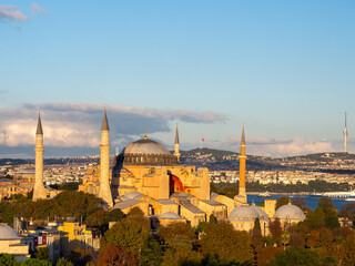 Hagia Sophia Istanbul at sunset, orange mood
