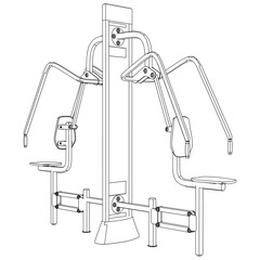 Dual chest press. Fitness, cardio, and muscle building machines, equipments set at gym. Workout and training concept. Vector illustration.