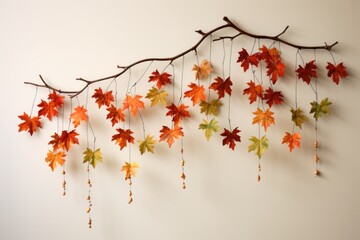 fall leaf mobile hanging against a plain wall