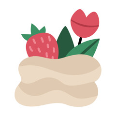 Merengue with strawberry and lips top icon. French dessert vector illustration. Cake picture isolated on white background.