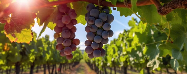 Poster Vine grapes on vineyard in sunset light. © Michal