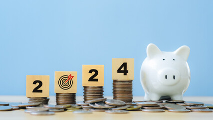 Saving money and financial plan concept for Investment,Money, Budget and tax in new year...