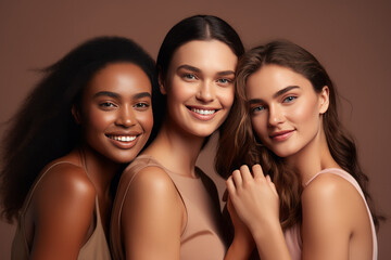 Multiethnic women on beige background
