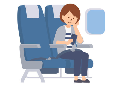 recommend clip art: 飛行機で一人旅をする女性のイラスト