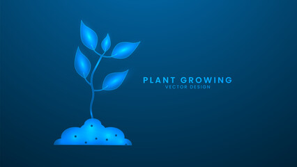 Leaves on the plant growing. The environment and World Environment Day. Vector illustration with light effect and neon