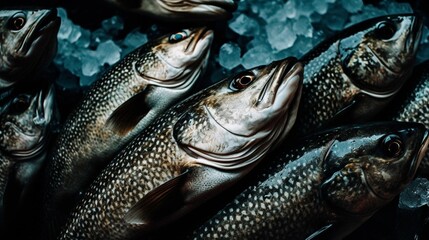 Fresh fish on ice for sale at a New England fish market for advertising AI generative