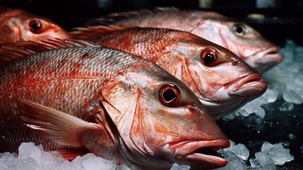 Fresh fish on ice for sale at a New England fish market for advertising AI generative