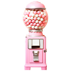 Pink gumball machine. Pink and white gum balls. Retro style gum ball machine. PNG transparent background
