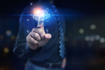 Individuals with 5g technology holograms, using high-speed wireless internet technology to transmit data online with 5G, high-speed internet systems. The concept of using 5g technology.