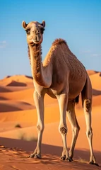 Keuken spatwand met foto desert and sand ship brown camel in the Sahara safari wild animals © Ali