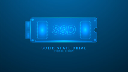 Solid State Drive computer memory. Vector illustration with light effect and neon