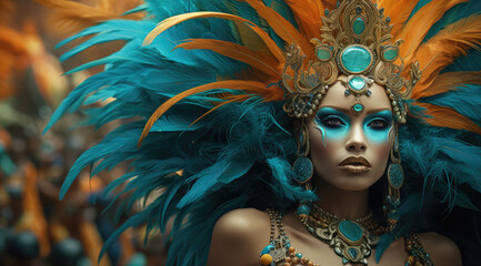 carnival dancer with beautiful faces and feathers