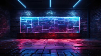 Glowing Neon Square Illuminates Dimly Lit Room
