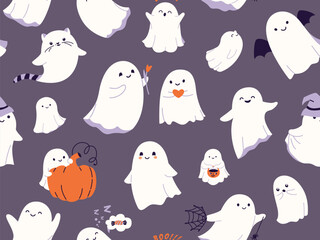 Cute halloween ghost seamless pattern vector illustration. Design for