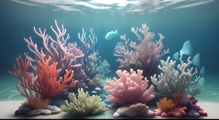 Fototapeta na wymiar multi colored fish and sea plants fluffy,