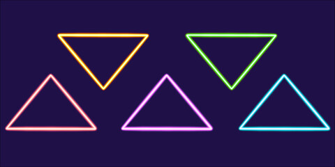 Naklejka premium set triangle glowing desktop icon, neon triangle sticker, neon figure, glowing figure, neon geometrical figures 