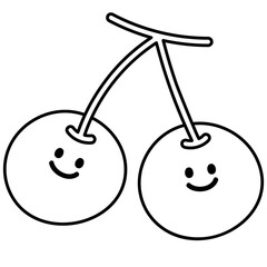 Happy cherry outline for colouring book, grocery shopping, supermarket, cartoon character, comic, mascot, fabric print, juice, drink menu, fruit, vegetable, vegan, organic, ingredients, baking