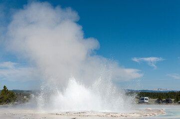 Eruption of the Great Fountain Geyser in Yellowstone National park.