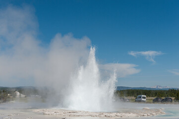 Eruption of the Great Fountain Geyser in Yellowstone National park.
