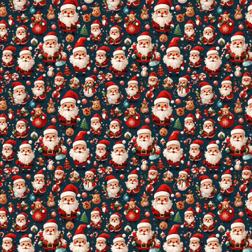 Pattern a tema di Natalizio con Babbo Natale e decorazioni