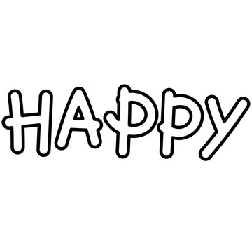 HAPPY font outline drawing for decoration, typography, kid and adult colouring book, campaign logo, comic, mood or feeling icon, print, grocery shopping, banner, social media post, tattoo, sticker, ad