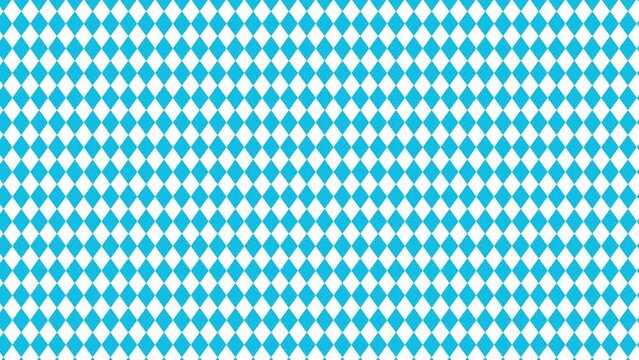 Full frame Bavarian blue white German Munich Oktoberfest pattern concept template. Cloth fabric waving 3D animation. Seamlessly looping copy text background with Bavaria State flag fabric table cloth.