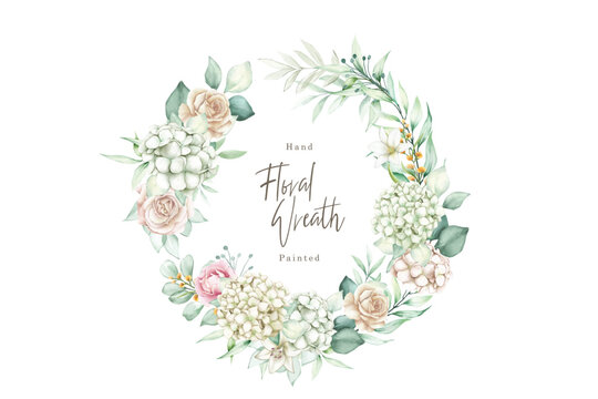 watercolor hydrangea floral wreath illustration