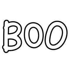 BOO font outline drawing for Halloween decoration, typography, kid and adult colouring book, campaign logo, comic, spooky icon, print, candy, grocery shopping, banner, post, ad, trick or treat, tattoo