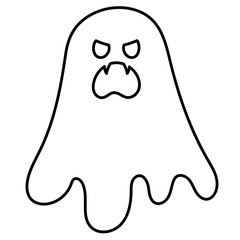Ghost outline drawing for Halloween decoration, kid and adult colouring book, cartoon character, comic, mascot, logo, spooky icon, print, candy, grocery shopping, supermarket, banner, social media