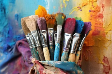 Fototapeta premium painting brushes, a color palette for art in retirement