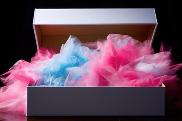 tissue paper fluffed up in opened gift box