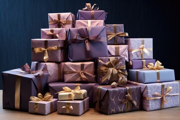 neatly wrapped gift boxes stacked in different sizes