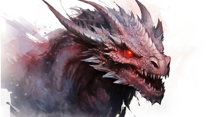 White dragon, red eyes, white background from AI - obrazy, fototapety, plakaty