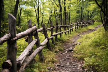 Fototapeta premium wooden fencing along wilderness hiking trail