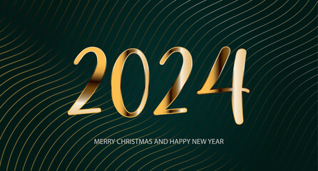 2024 Happy New Year and Merry Christmas Abstract shiny color gold wave design element