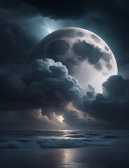 Naklejka na ściany i meble Moonlit Night with Cloud Cover: Serene Stock Image