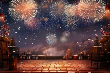 happy newyear festival backdrop around the world, fireworks background, generative ai